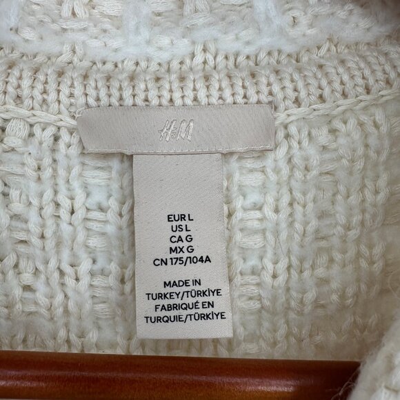 H&M Cream Texture-Knit Collar Gold & Pearl Button Cardigan Lady Jacket -NWOT - Picture 4 of 14